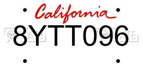 8YTT096 California License Plate