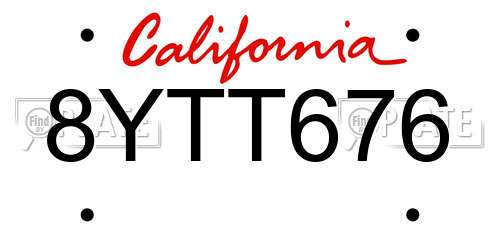8YTT676 California License Plate