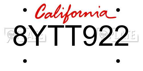 8YTT922 California License Plate