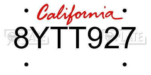 8YTT927 California License Plate