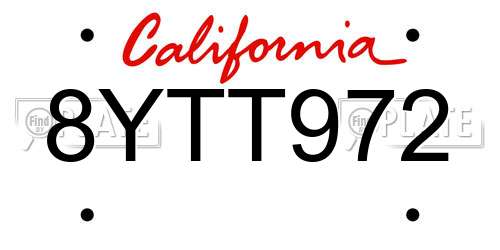 8YTT972 California License Plate
