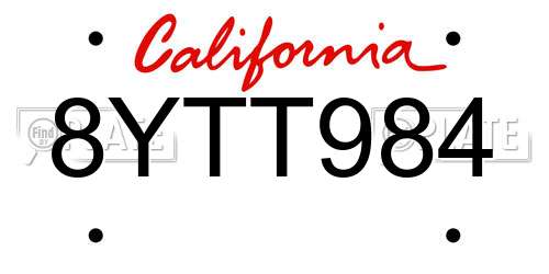 8YTT984 California License Plate