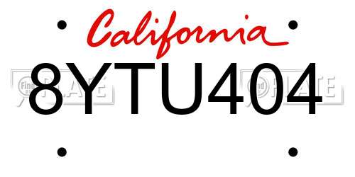 8YTU404 California License Plate