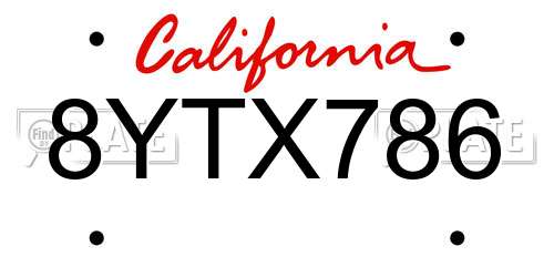 8YTX786 California License Plate