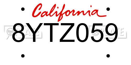 8YTZ059 California License Plate