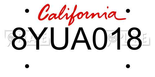 8YUA018 California License Plate