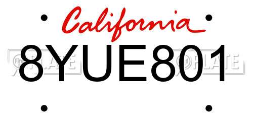 8YUE801 California License Plate