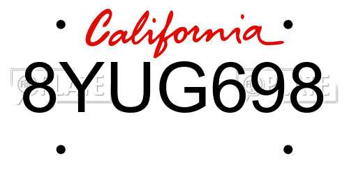 8YUG698 California License Plate
