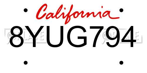 8YUG794 California License Plate