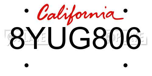 8YUG806 California License Plate