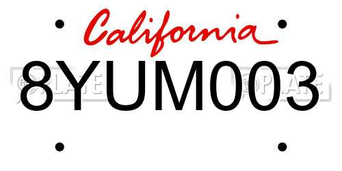 8YUM003 California License Plate