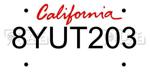 8YUT203 California License Plate