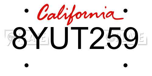8YUT259 California License Plate