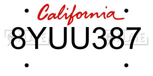 8YUU387 California License Plate