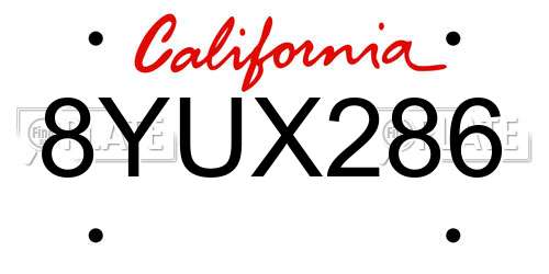8YUX286 California License Plate