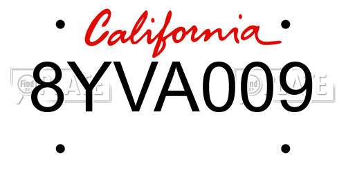 8YVA009 California License Plate