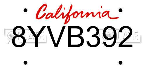 8YVB392 California License Plate