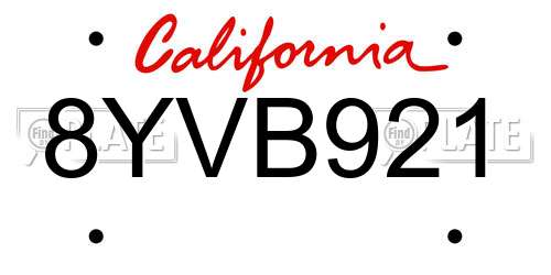 8YVB921 California License Plate
