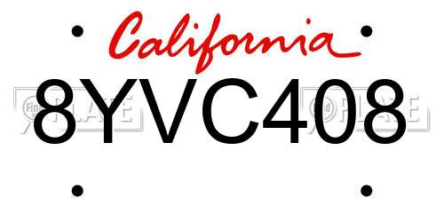 8YVC408 California License Plate