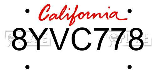 8YVC778 California License Plate