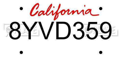 8YVD359 California License Plate