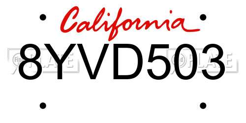 8YVD503 California License Plate