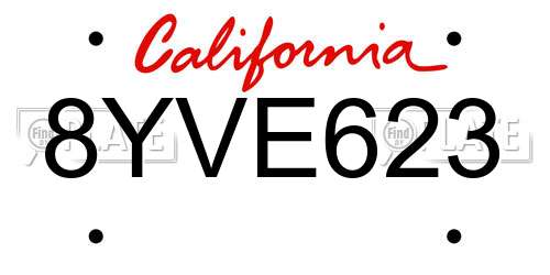 8YVE623 California License Plate