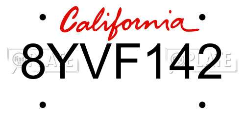 8YVF142 California License Plate