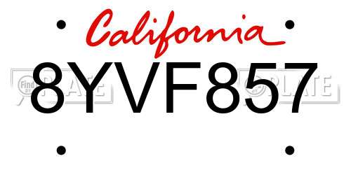 8YVF857 California License Plate
