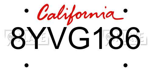 8YVG186 California License Plate