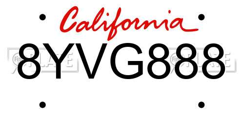 8YVG888 California License Plate