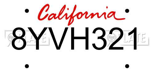8YVH321 California License Plate