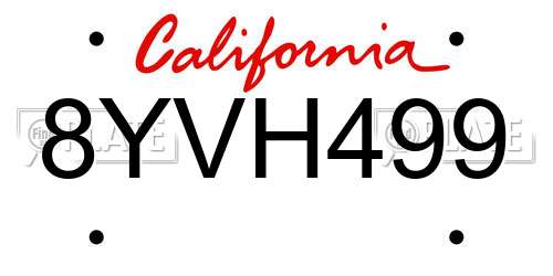 8YVH499 California License Plate