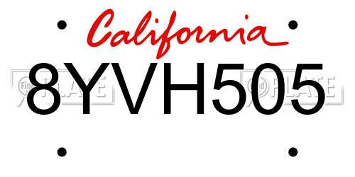 8YVH505 California License Plate