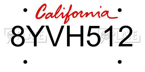 8YVH512 California License Plate