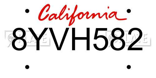 8YVH582 California License Plate