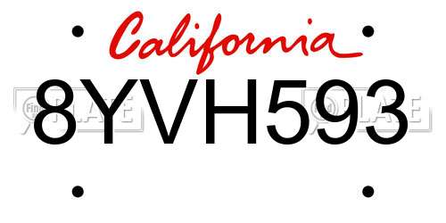 8YVH593 California License Plate
