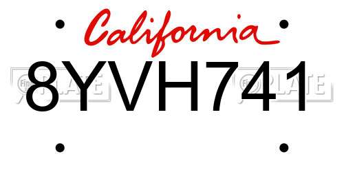 8YVH741 California License Plate