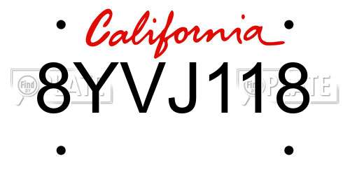 8YVJ118 California License Plate