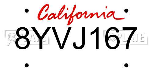 8YVJ167 California License Plate