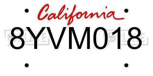 8YVM018 California License Plate