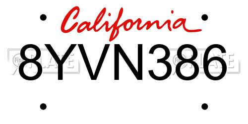 8YVN386 California License Plate