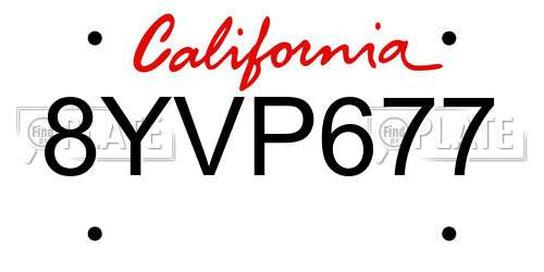 8YVP677 California License Plate