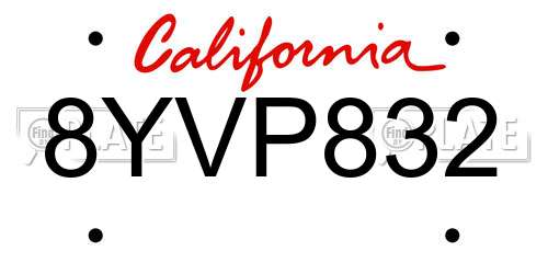 8YVP832 California License Plate