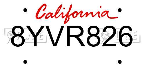 8YVR826 California License Plate