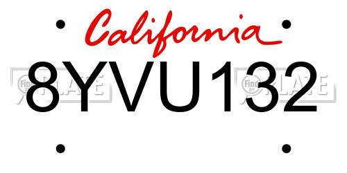 8YVU132 California License Plate