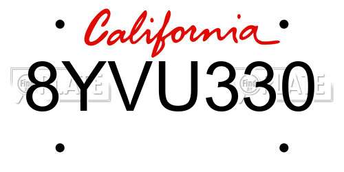 8YVU330 California License Plate