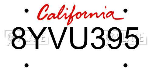 8YVU395 California License Plate