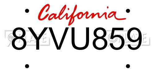 8YVU859 California License Plate