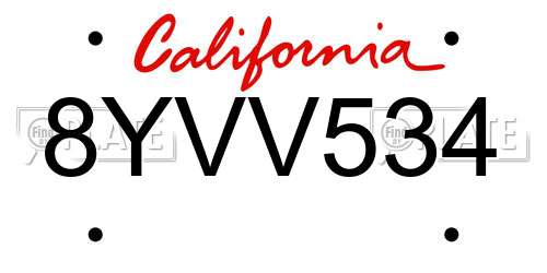 8YVV534 California License Plate